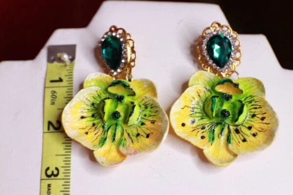 SOLD! 9448 Vivid Art Nouveau Orchid Dangle Earrings - Image 2