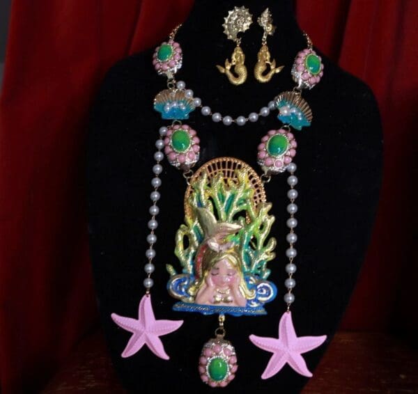 SOLD! 9451 Set Of Nautical Little Mermaid Necklace+ Earrings