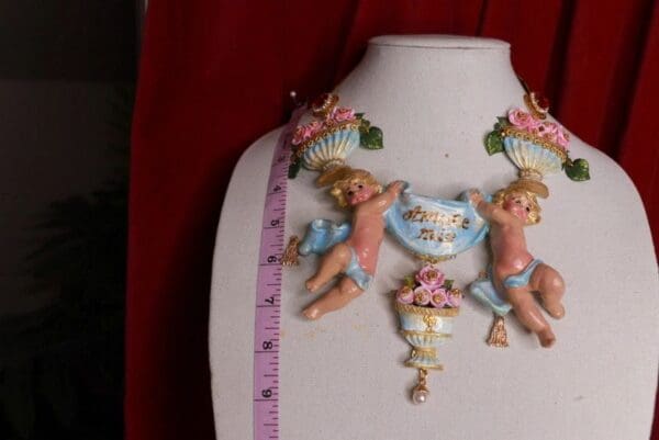 SOLD! 9452 Amore Mio Baroque Hand Painted Musical Cherubs Angels Vases Necklace - Image 2