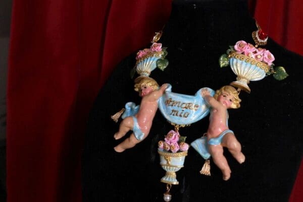 SOLD! 9452 Amore Mio Baroque Hand Painted Musical Cherubs Angels Vases Necklace - Image 4