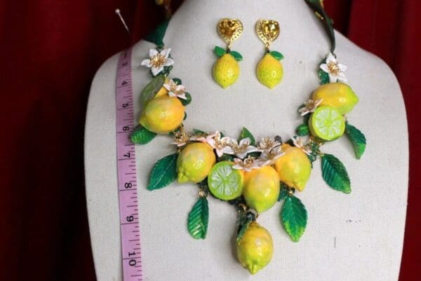 SOLD! 9453 Set Of Baroque 3D Effect Lemon Fruit Statement Necklace+ Earrings - Image 8