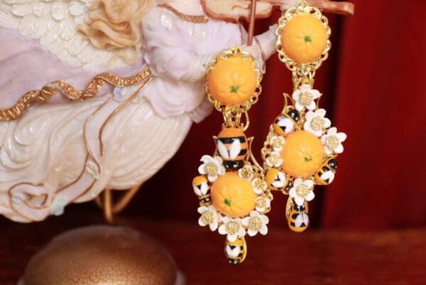 SOLD! 9461 Baroque Orange Fruit Light Weight Earrings - Image 4