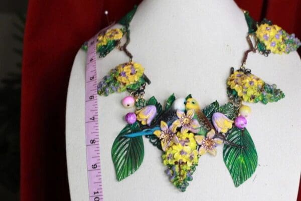 SOLD! 9469Art Nouveau Tropical Love Birds Parrots Necklace - Image 2