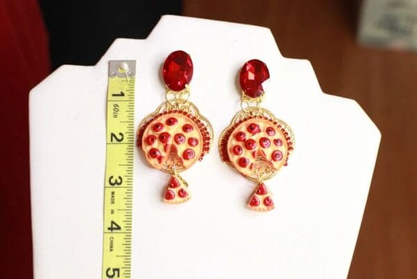 SOLD! 9480 Baroque Pizza Slice Red Crystal Chilly Studs Earrings - Image 2