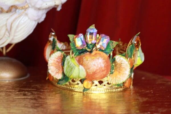 SOLD! 9481 Vivid Sicilian Orange Fruit Baroque Headband Crown - Image 2