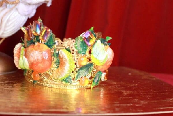 SOLD! 9481 Vivid Sicilian Orange Fruit Baroque Headband Crown - Image 3