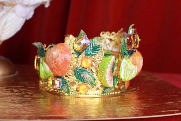 SOLD! 9481 Vivid Sicilian Orange Fruit Baroque Headband Crown - Image 4
