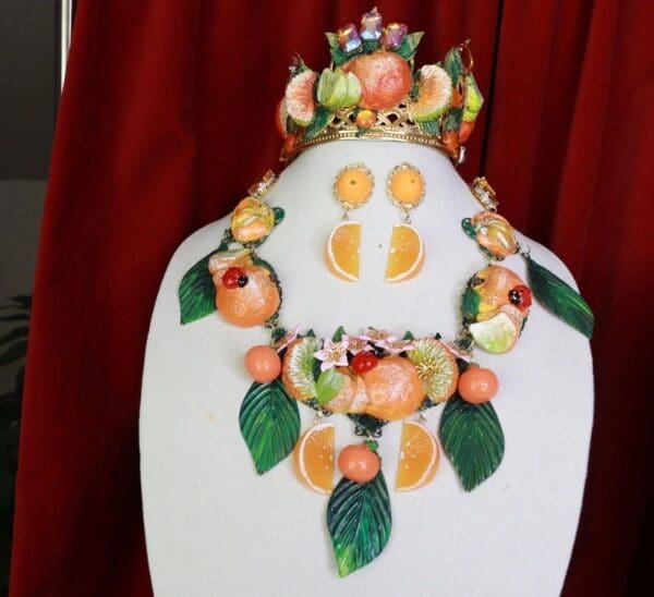 SOLD! 9481 Vivid Sicilian Orange Fruit Baroque Headband Crown - Image 5