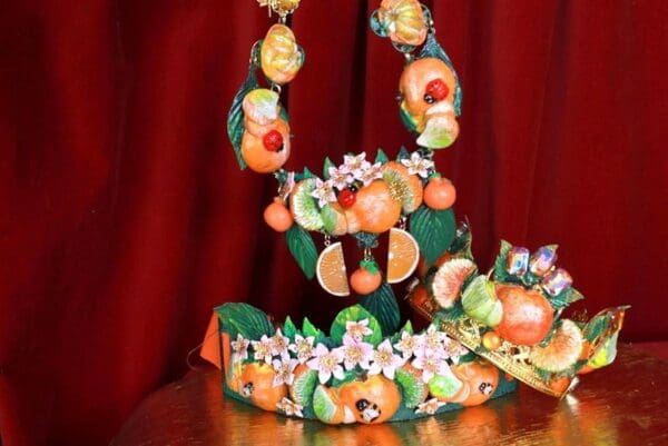 SOLD! 9481 Vivid Sicilian Orange Fruit Baroque Headband Crown