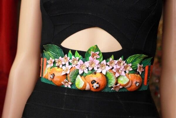 SOLD! 9483 Sicilian Orange Fruit Bee Embellished wide Waist Belt size S, M, L