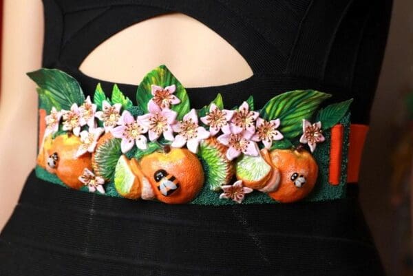 SOLD! 9483 Sicilian Orange Fruit Bee Embellished wide Waist Belt size S, M, L - Image 2