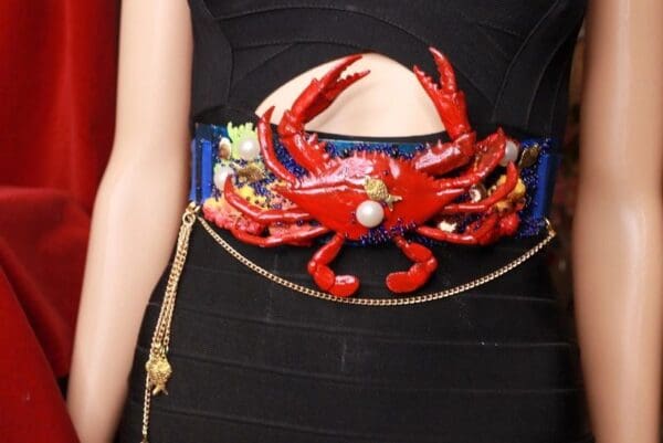 SOLD! 9493 Nautical Crab Corals Embellished Waist Gold Belt Size S, L, M