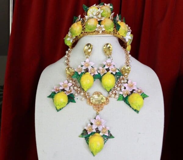 SOLD! 9494 Baroque 3D Effect One Large Lemon Fruit Statement Necklace
