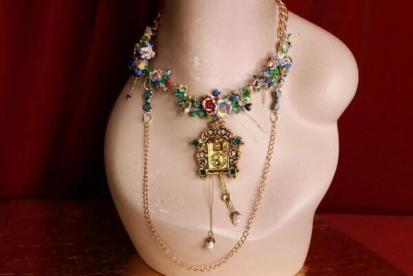 SOLD! 9495 Enamel Flowers Coo coo Elegant Necklace - Image 4