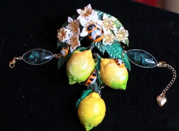SOLD! 9496 Baroque Vivid Lemon Fruit Flower Blossom Ladybug Massive Bracelet - Image 3