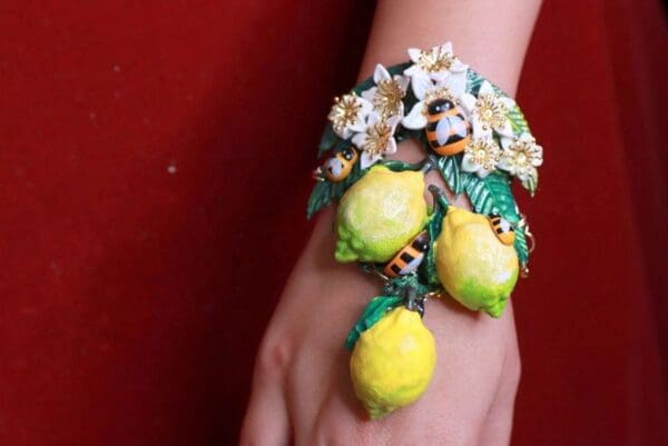 SOLD! 9496 Baroque Vivid Lemon Fruit Flower Blossom Ladybug Massive Bracelet - Image 4