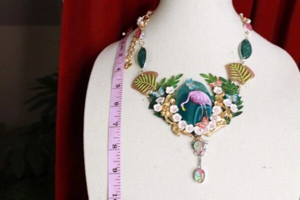 SOLD! 9496 Genuine Agate Hand Painted Flamingo Necklace - Image 4