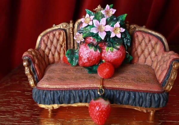 SOLD! 9517 Strawberry Vivid Hand Painted Unusual Pin Brooch - Image 2