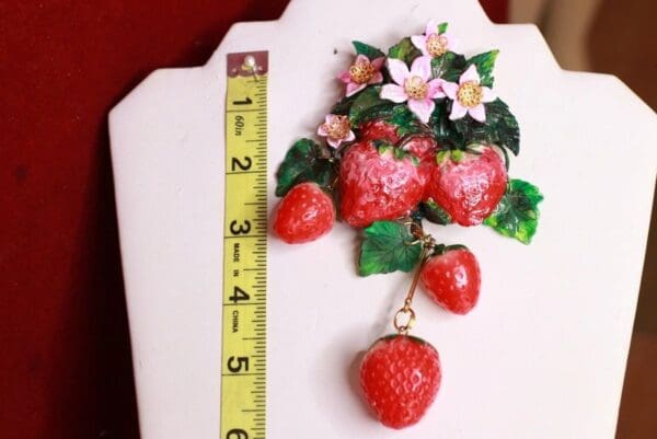 SOLD! 9517 Strawberry Vivid Hand Painted Unusual Pin Brooch - Image 4