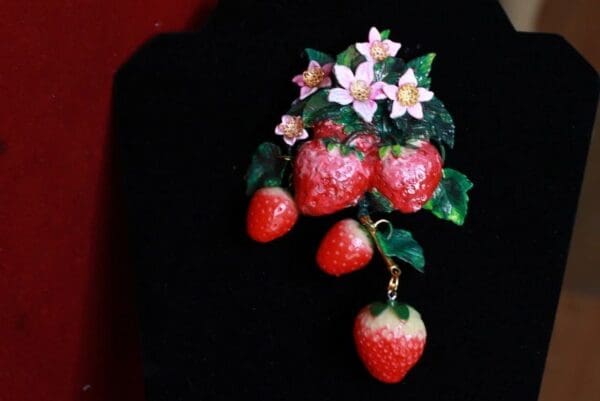 SOLD! 9517 Strawberry Vivid Hand Painted Unusual Pin Brooch - Image 5
