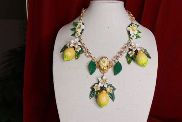 SOLD! 9529 Baroque 3D Effect Triple Lemon Fruit Statement Necklace - Image 4