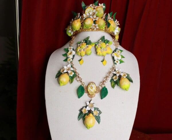 SOLD! 9529 Baroque 3D Effect Triple Lemon Fruit Statement Necklace