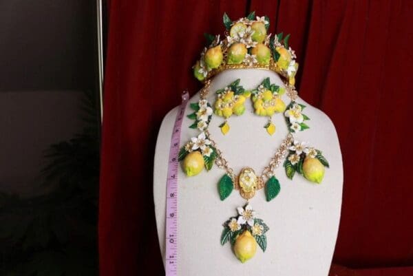 SOLD! 9529 Baroque 3D Effect Triple Lemon Fruit Statement Necklace - Image 5