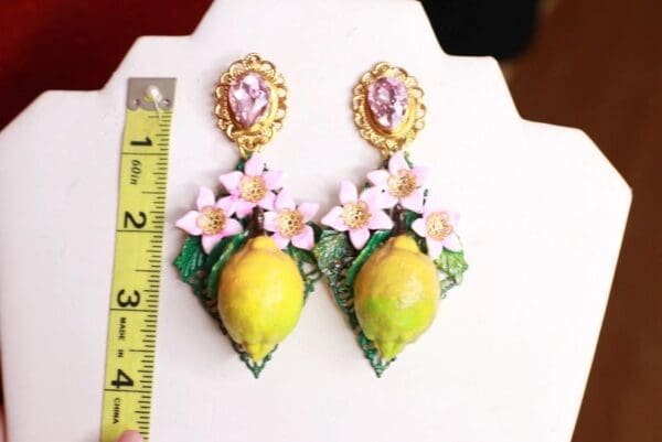 SOLD! 9530 Baroque Large Lemon Fruit Flower Blossom Pink Earrings - Image 5
