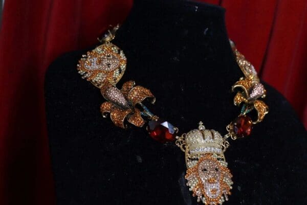 SOLD! 9541 Rhinestones Coffee Color Lion Crown Necklace - Image 5