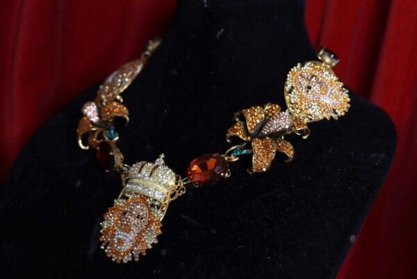 SOLD! 9541 Rhinestones Coffee Color Lion Crown Necklace - Image 6