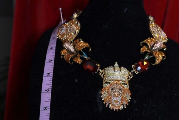 SOLD! 9541 Rhinestones Coffee Color Lion Crown Necklace - Image 7