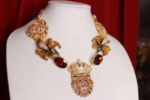 SOLD! 9541 Rhinestones Coffee Color Lion Crown Necklace - Image 8