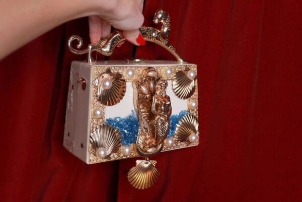 SOLD! 9542 Baroque Boutique Style Mermaid Seahorses Nautical Embellished Handbag - Image 2