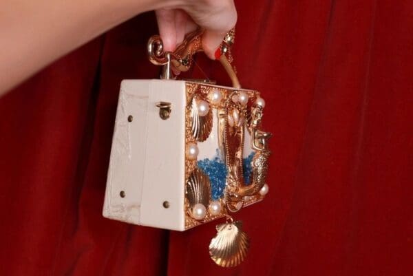 SOLD! 9542 Baroque Boutique Style Mermaid Seahorses Nautical Embellished Handbag - Image 3