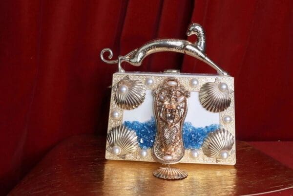 SOLD! 9542 Baroque Boutique Style Mermaid Seahorses Nautical Embellished Handbag - Image 4