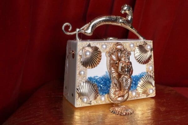 SOLD! 9542 Baroque Boutique Style Mermaid Seahorses Nautical Embellished Handbag - Image 5