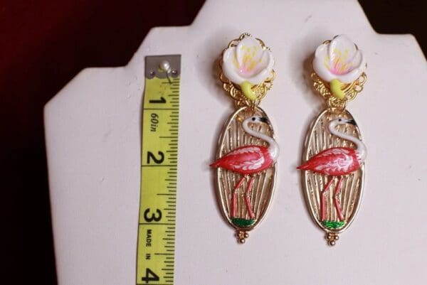 SOLD! 9549 Tropical Flamingo Cage Enamel Earrings - Image 6