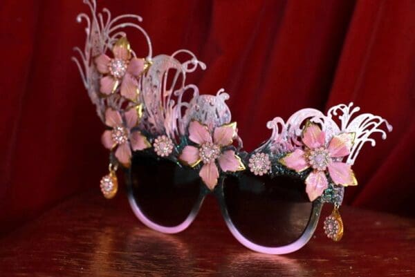 SOLD! 9553 Baroque Grade Flowers Filigree Embellished Sunglasses - Image 6