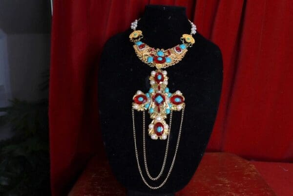 SOLD! 9556 Baroque Alta Moda Large Cross Red Turquoise Necklace - Image 2