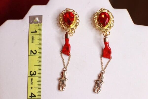 SOLD! 9559 Trendy Red Hands Light Weight Earrings - Image 5
