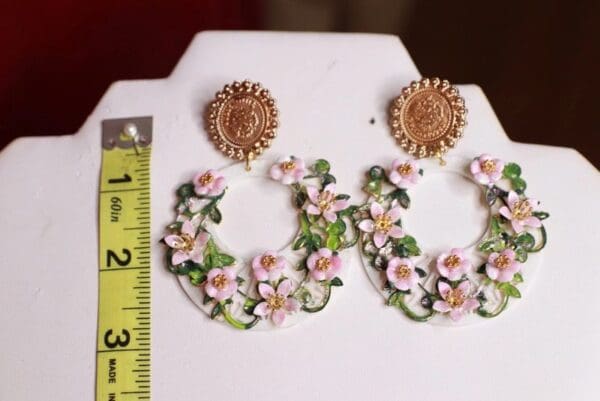 SOLD! 9567 Baroque Enamel Flower Blossom Coin Earrings - Image 4