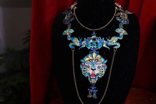 SOLD! 9571 Asian Revival Japanese Tiger Peacock Large Necklace - Image 3