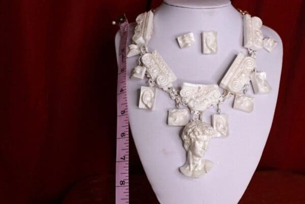 SOLD! 9572 Set Of Roman Revival Statues Sculptures Large Necklace+ Earrings - Image 6