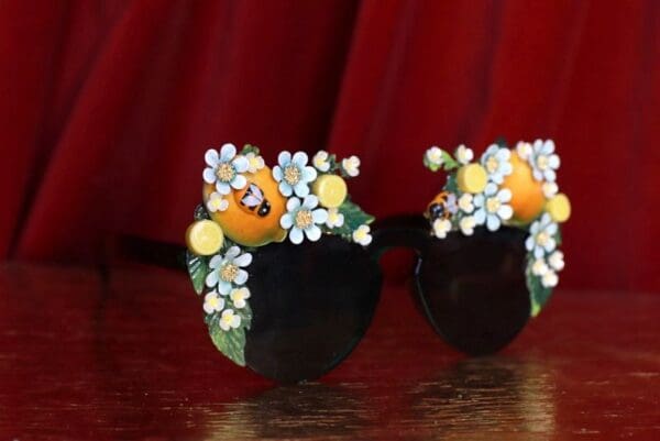 SOLD! 9573 Baroque Sicilian Lemon Fruit Green Length Embellished Sunglasses - Image 4
