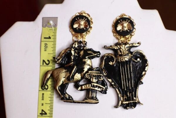 SOLD! 9574 Medieval Roman Warrior Harp Black Light Weight Earrings - Image 4