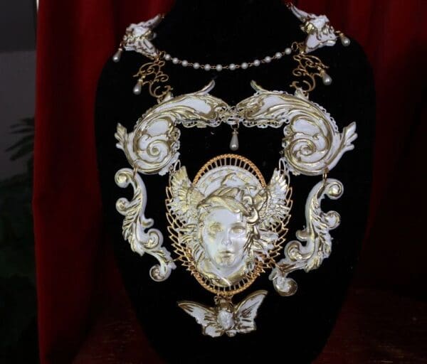 SOLD! 9579 Medieval Art Jewelry 3D Effect Hand Painted Medusa Gorgon Pearlish effect Necklace - Image 3