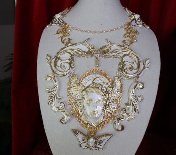 SOLD! 9579 Medieval Art Jewelry 3D Effect Hand Painted Medusa Gorgon Pearlish effect Necklace