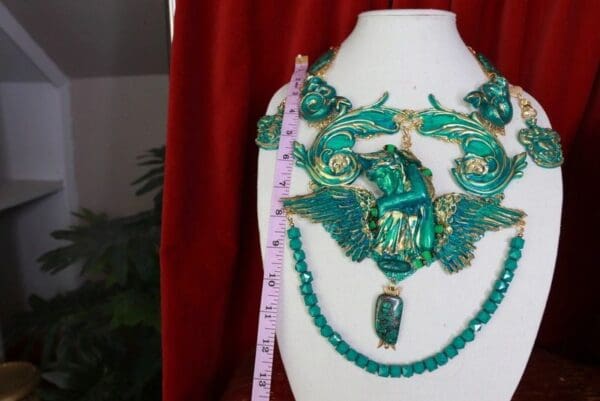 SOLD! 9580 Set Of Roman Statues Art Jewelry 3D Effect Hand Painted Malachite Stone effect Necklace+ Earrings - Image 6