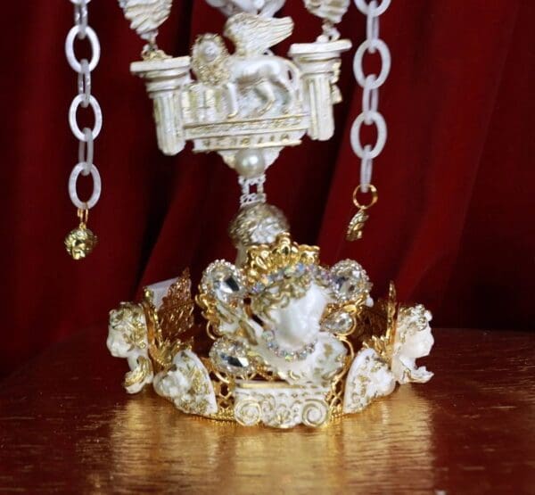 SOLD! 9582 Baroque Runway Chubby 5 White Cherubs Headband Crown - Image 6