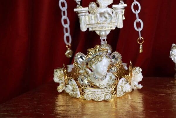 SOLD! 9582 Baroque Runway Chubby 5 White Cherubs Headband Crown - Image 7
